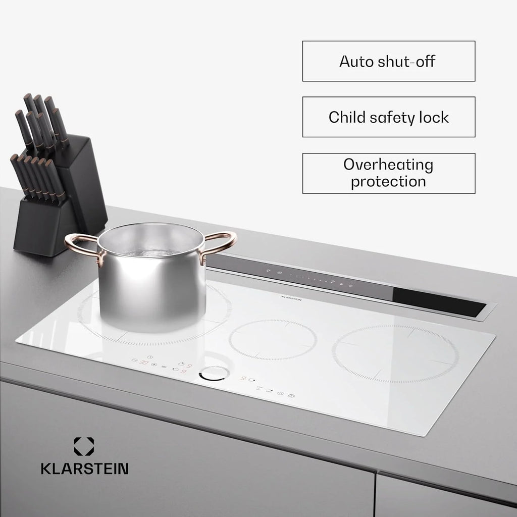 Klarstein Płyta indukcyjna, płyta kuchenna z ceramiki szklanej, 7000 W, płyta indukcyjna z 4 płytami, płyta indukcyjna do zabudowy z ekranem dotykowym i timerem, nowoczesne płyty grzewcze z