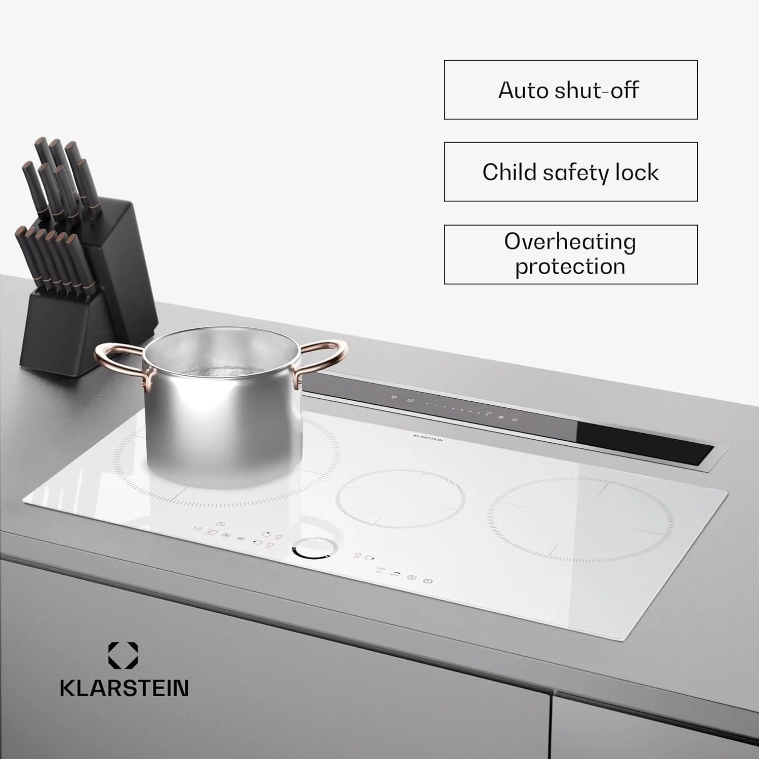 Klarstein Płyta indukcyjna, płyta kuchenna z ceramiki szklanej, 7000 W, płyta indukcyjna z 4 płytami, płyta indukcyjna do zabudowy z ekranem dotykowym i timerem, nowoczesne płyty grzewcze z