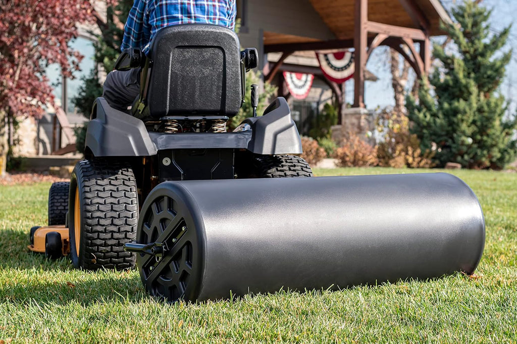 18 x 48 Tow Behind Poly Lawn Roller 550 lbs Weight with Water, Poly Drum and Steel Frame, with Plug. Designed for Lawn and Garden Tractors