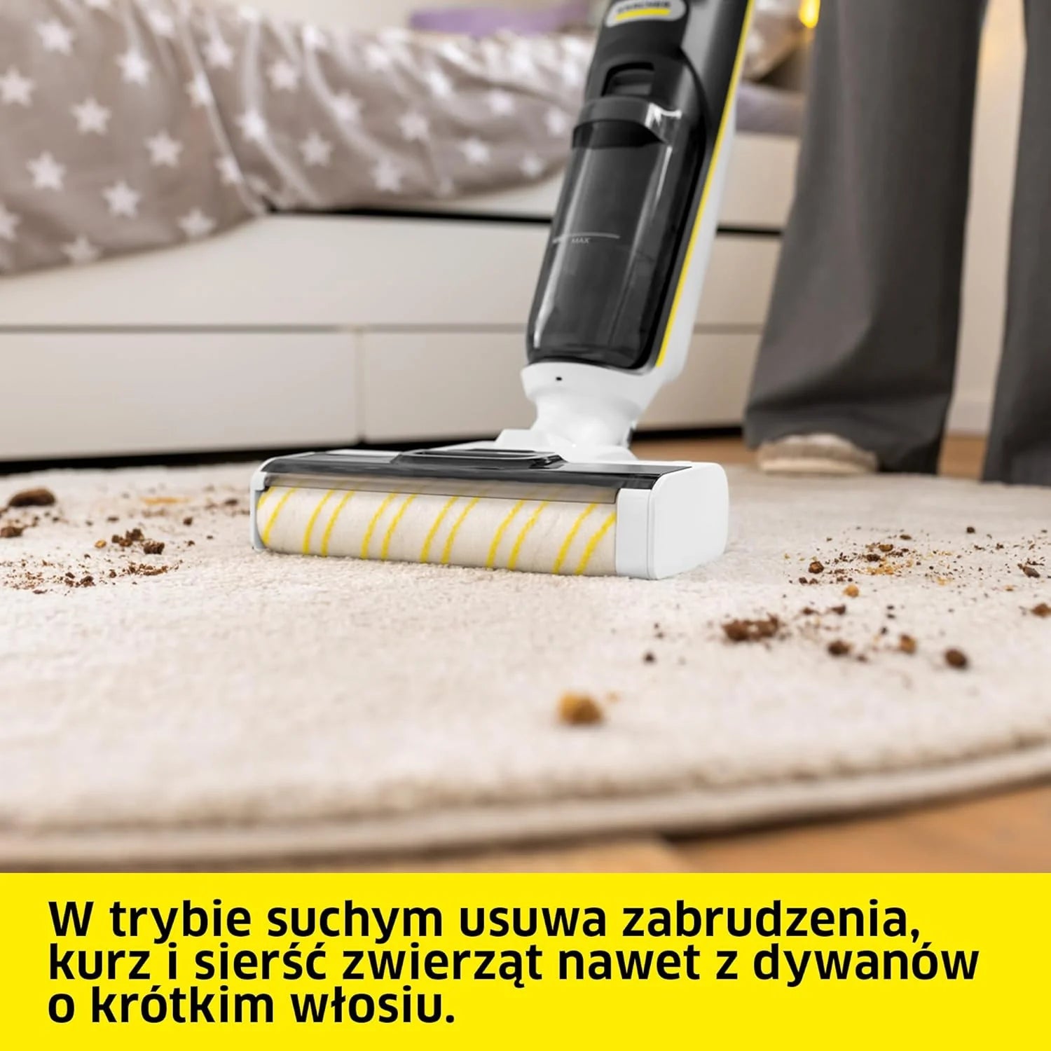 Kärcher bezprzewodowy mop odkurzający FCV 4 Dry Extra, 4 tryby czyszczenia, bateria: ok. 45 min, powierzchnia użytkowa na jedno ładowanie: ok. 200 m², stacja czyszcząca, ładująca i susząca