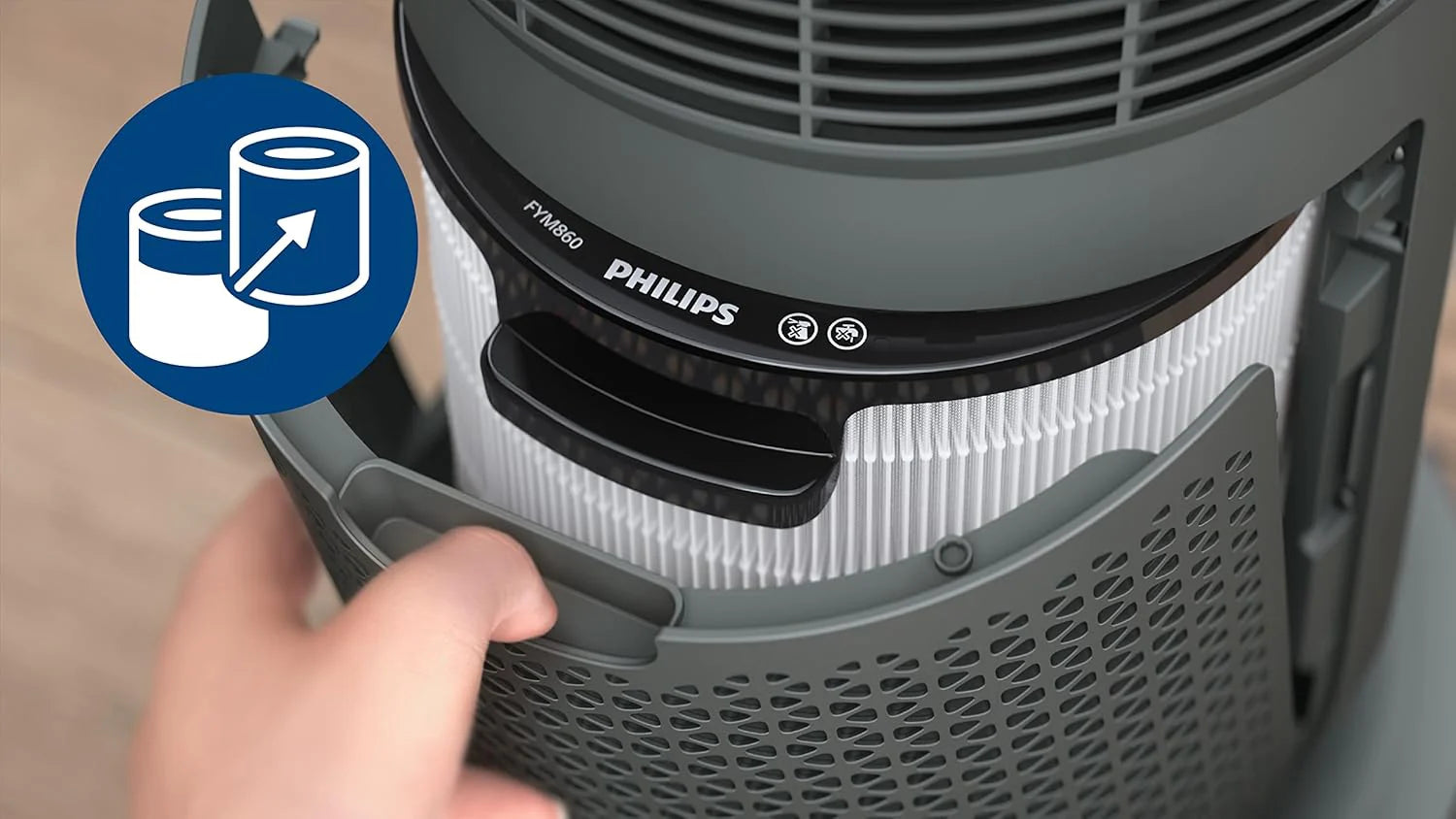 Philips Air Performer 3w1 - wentylator, oczyszczacz powietrza i grzejnik, Filtr NanoProtect HEPA, Usuwa alergeny, wirusy, bakterie, zapachy i 99,97% pyłków z powietrza, Cichy, Kolor Szary (AMF870/15)