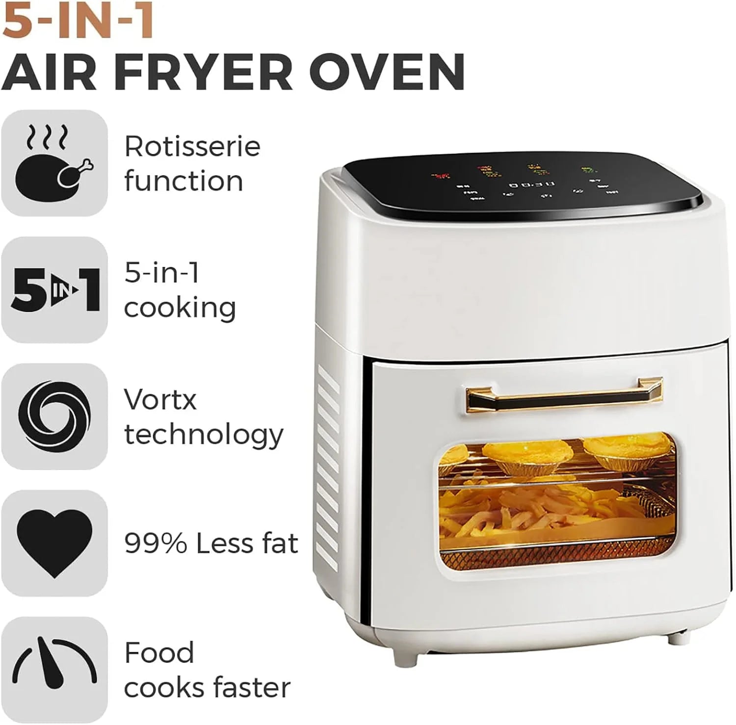 Generico Cyfrowy piec do frytkownicy 5 w 1 z szybką cyrkulacją powietrza, nieprzywierający kosz bezolejowy, ekran LED, timer 60 minut, 15 l, 1400 W