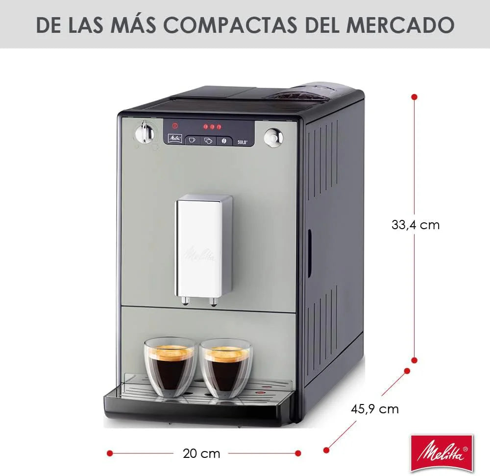 Melitta E 950-222 Caffeo Solo Automatyczny Ekspres do Kawy, 1400 W, 1,2 Litra, Czarny/Srebrny