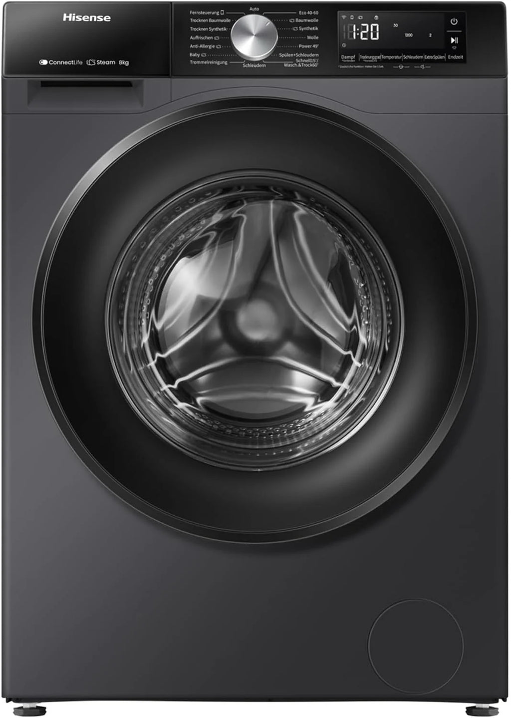 Hinsense WD3S8043BB3 pralko-suszarka ConnectLife /16 programów/8 kg, 54 litry/1400 obr./min/funkcja pary/JetWash/program antyalergiczny/program automatyczny/Eco Wash/Odświeżanie pary/wełna/EEK A-D