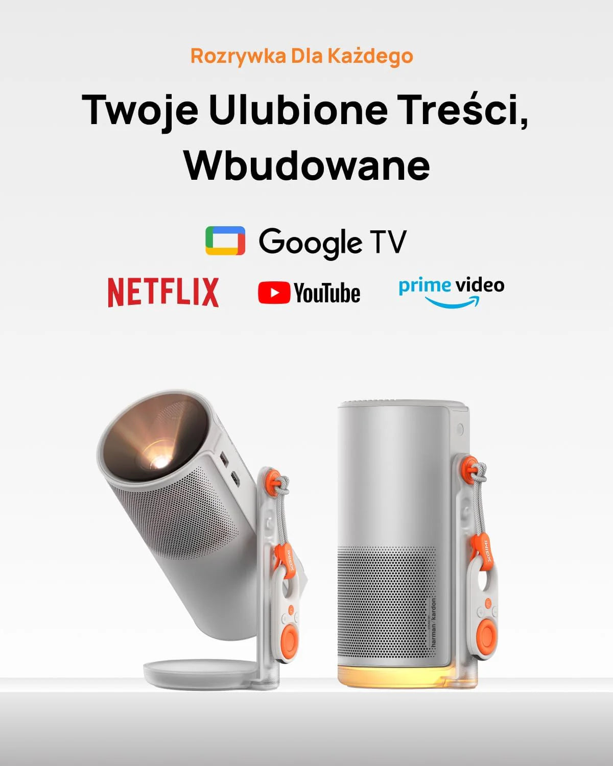 XGIMI MoGo 4 Mini Projektor 1080P, Zintegrowany Google TV & Netflix z Licencją, Obrot 360°, 2,5 Godziny Odtwarzania, 450 Lumens ISO, 2x6W Harman Kardon, Wi-Fi, Bluetooth