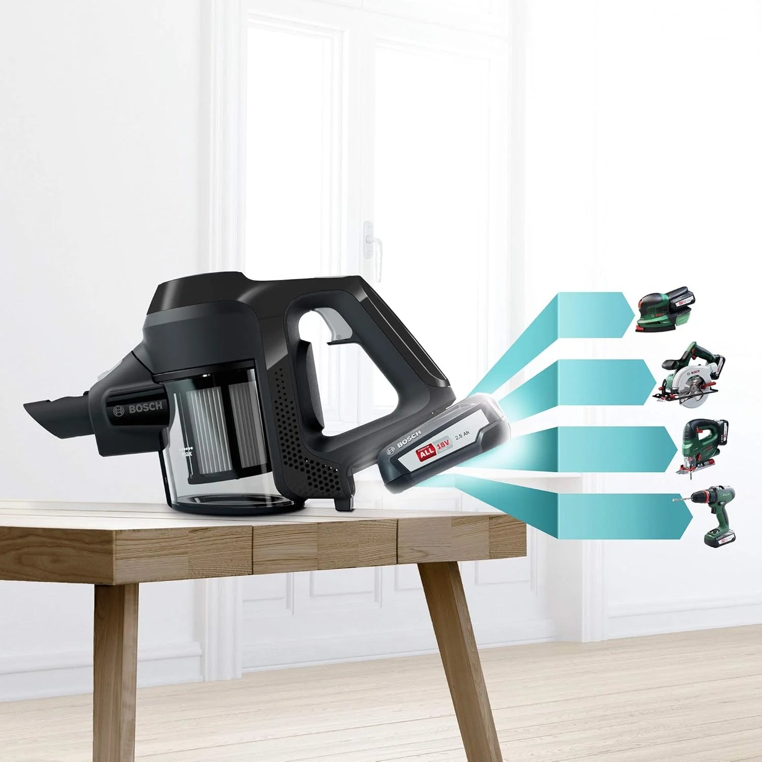 Bosch Akumulatorowy odkurzacz Unlimited seria 6 BKS6111P, bezprzewodowy odkurzacz ręczny, bezworkowy, lekki, higieniczny filtr, wysoka moc ssania, długi czas pracy, ssawka szczelinowa, wszystkie