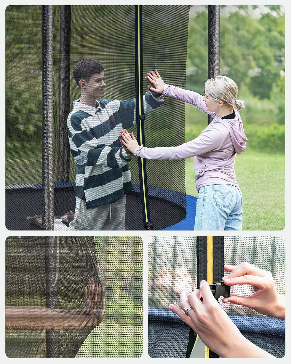 SONGMICS Trampolina Ø 244/305/366/427 cm, certyfikat TÜV Rheinland GS, okrągła trampolina ogrodowa z siatką zabezpieczającą i drabinką, wyściełany stelaż, dla dzieci i dorosłych