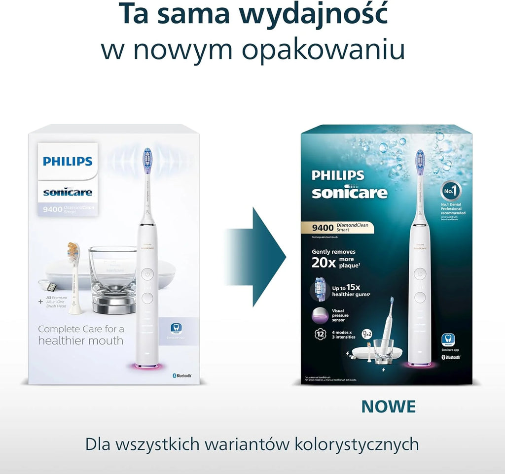 Elektryczna szczoteczka Philips Sonicare DiamondClean Smart 9400, soniczna szczoteczka do zębów z aplikacją, czujnik nacisku, 4 tryby szczotkowania i 3 poziomy intensywności, kolor czarny, HX9918/89