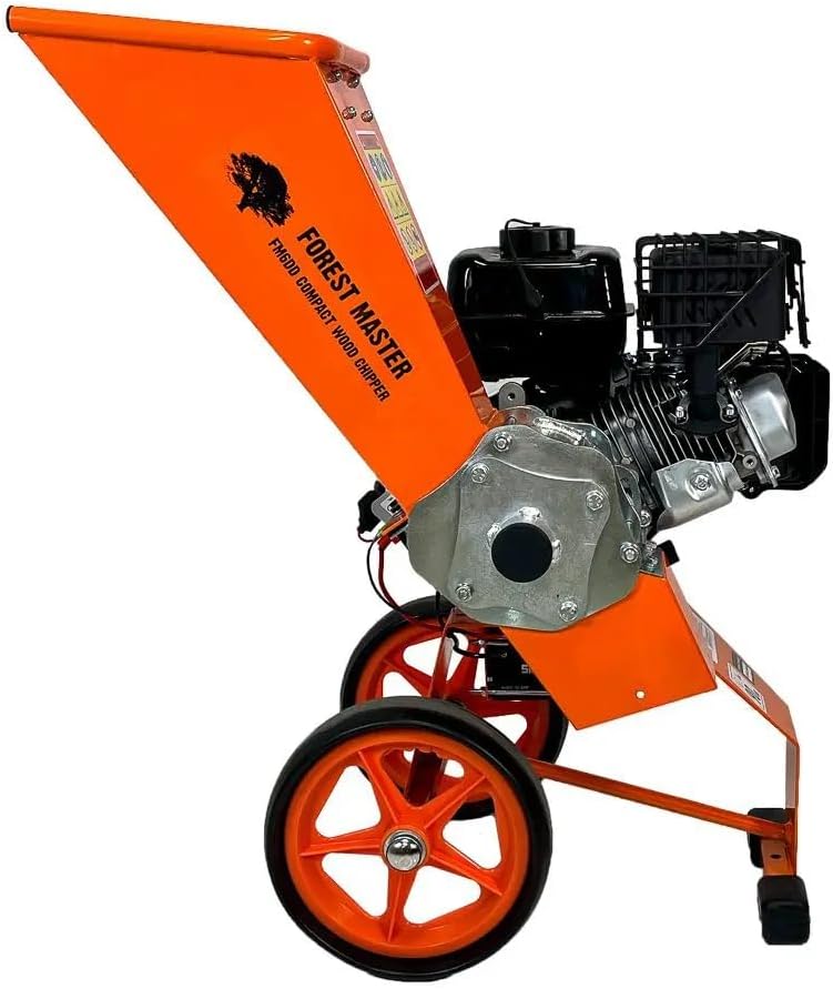 Forest Master FM6DDES-MUL 6HP Benzynowy rębak do drewna i niszczarka ogrodowa z rozrusznikiem elektrycznym – Samożywny mulczer rozdrabnia gałęzie do 50mm – Idealny do wszystkich zielonych odpadów