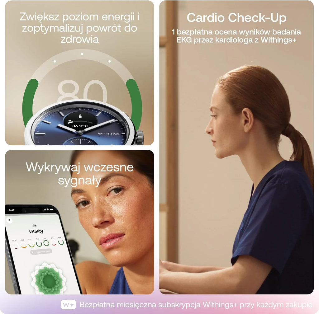 Withings ScanWatch 2 Zdrowie Smart Watch dla kobiet i mężczyzn, EKG, SpO2, temperatura, monitorowanie snu, zdrowie oddychania, wodoodporny, 30-dniowa bateria, Android i iOS
