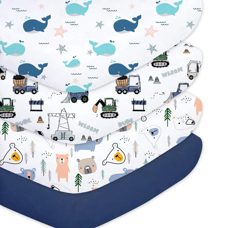 4 Pack Set Fitted Sheets for Standard Crib and Toddler Mattress