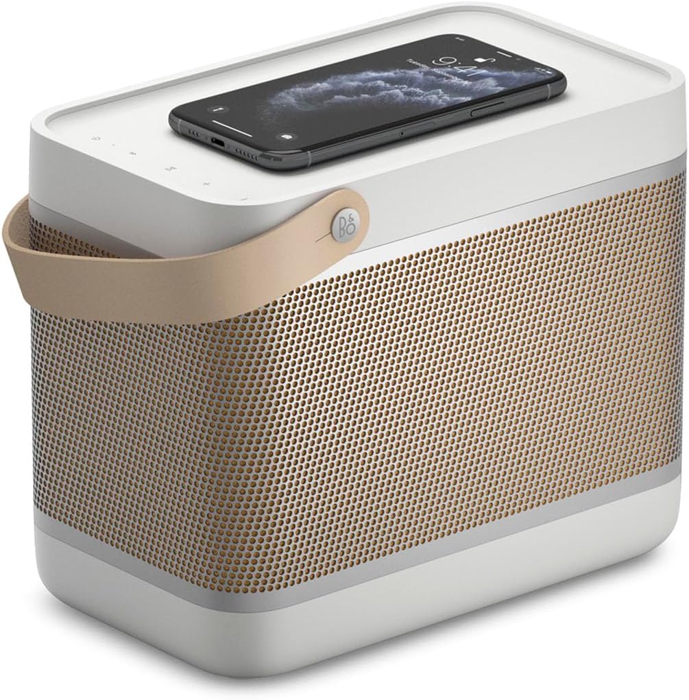 Bang & Olufsen Beolit 20 Przenośny głośnik z bluetooth, z ładowaniem bezprzewodowym, głośny dźwięk 360 stopni, głośnik do domu i na zewnątrz, ładowarka Qi do telefonu - Grey Mist
