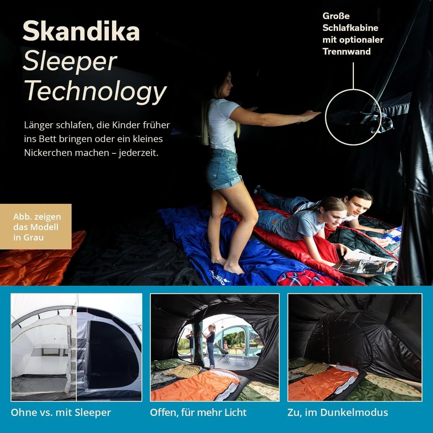 Skandika Egersund namiot tunelowy dla 3/5/7 osób, rodzinny namiot kempingowy z technologią spania, szyta mata podłogowa, wysokość 2 m, na zewnątrz, na zewnątrz
