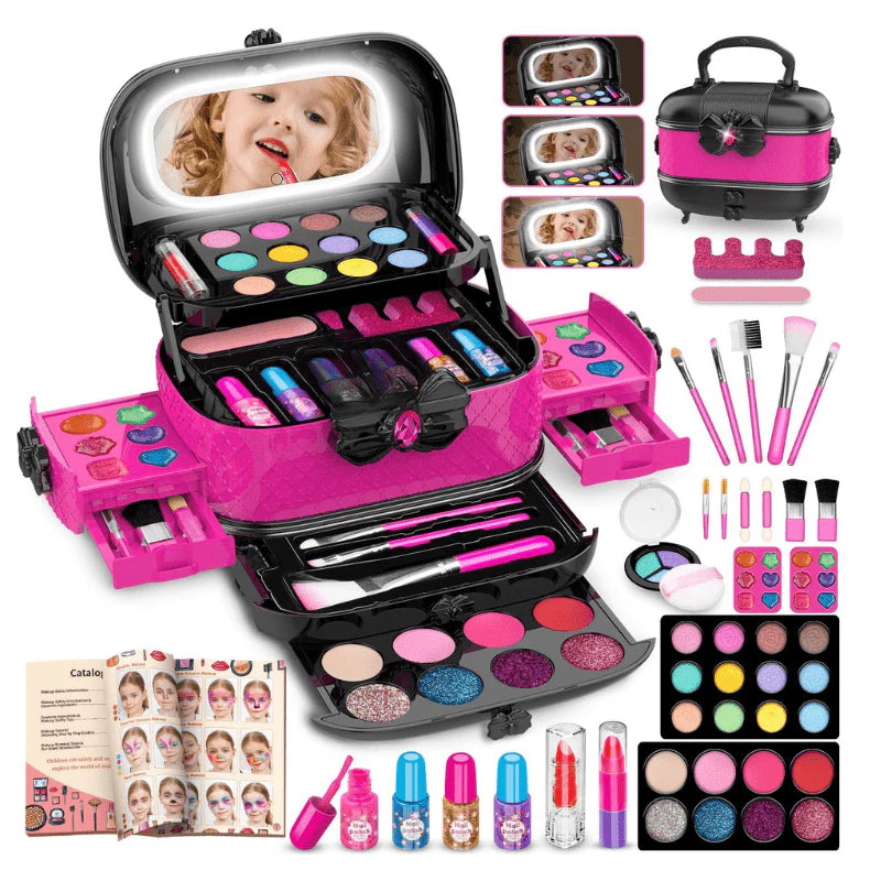 Kids Makeup Kit with Case, Washable Cosmetics, Brushes & Nail Set