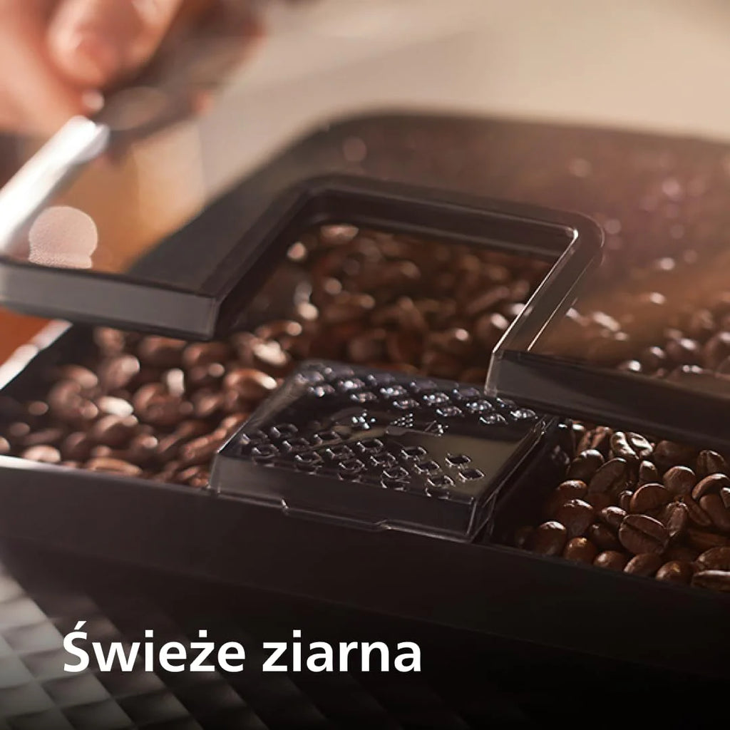 Philips Ekspres do kawy z serii 3300 w pełni zautomatyzowany - 6 napojów, Nowoczesny, Kolorowy ekran dotykowy, LatteGo, SilentBrew, Młynek w 100% ceramiczny, Filtr AquaClean, Czarny chrom (EP3347/90)