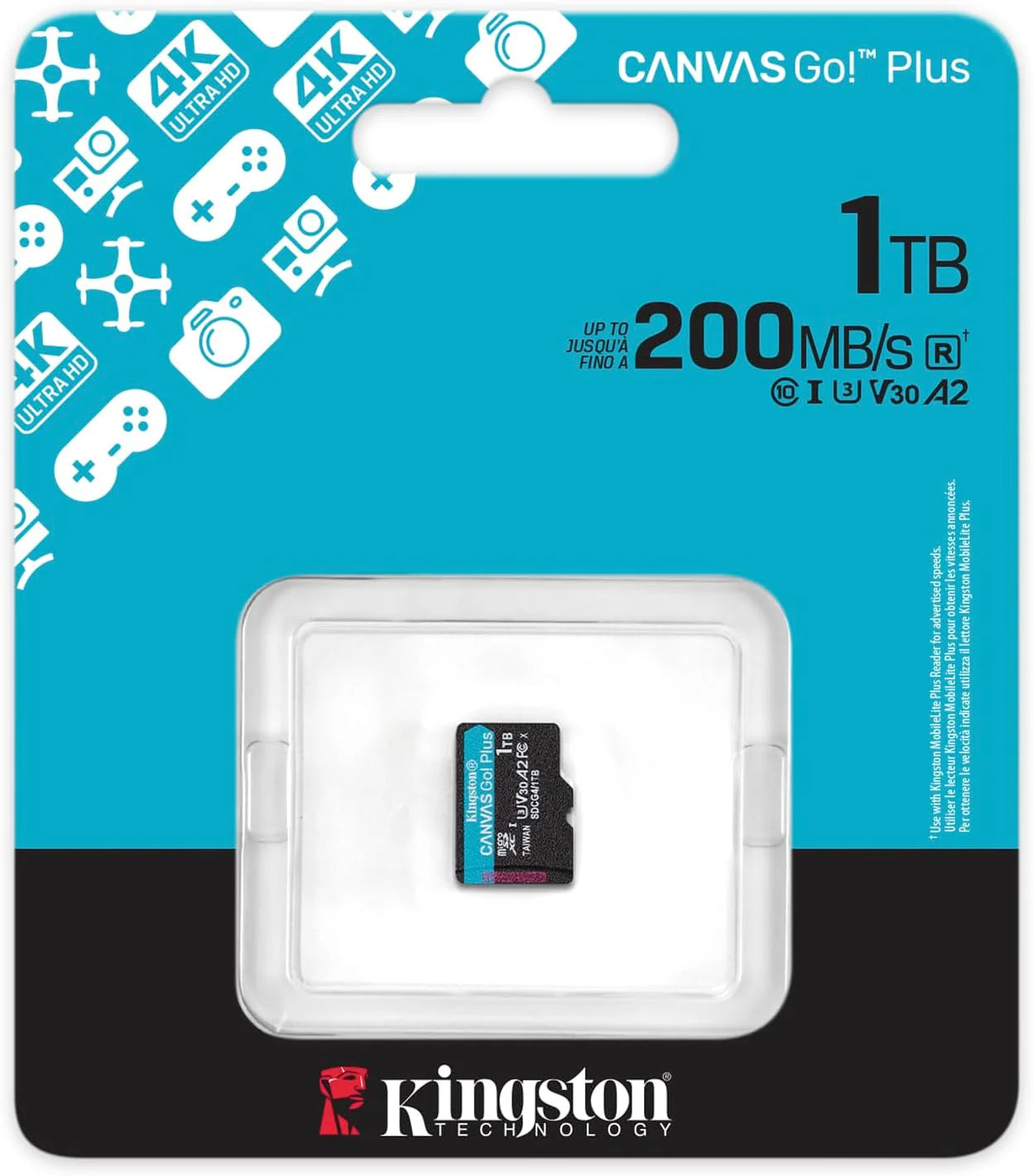 Kingston Canvas Go Plus karta pamięci microSDXC Gen4 200 MB/s A2 U3 V30 1 TB pojedyncze opakowanie bez karty ADP - SDCG4/1TBSP