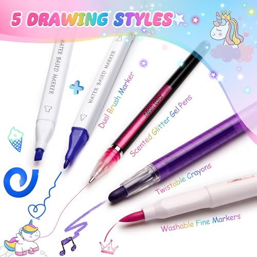 Unicorn Art Kit with Scented Pens, Pencil Case & 48 Drawing Tools