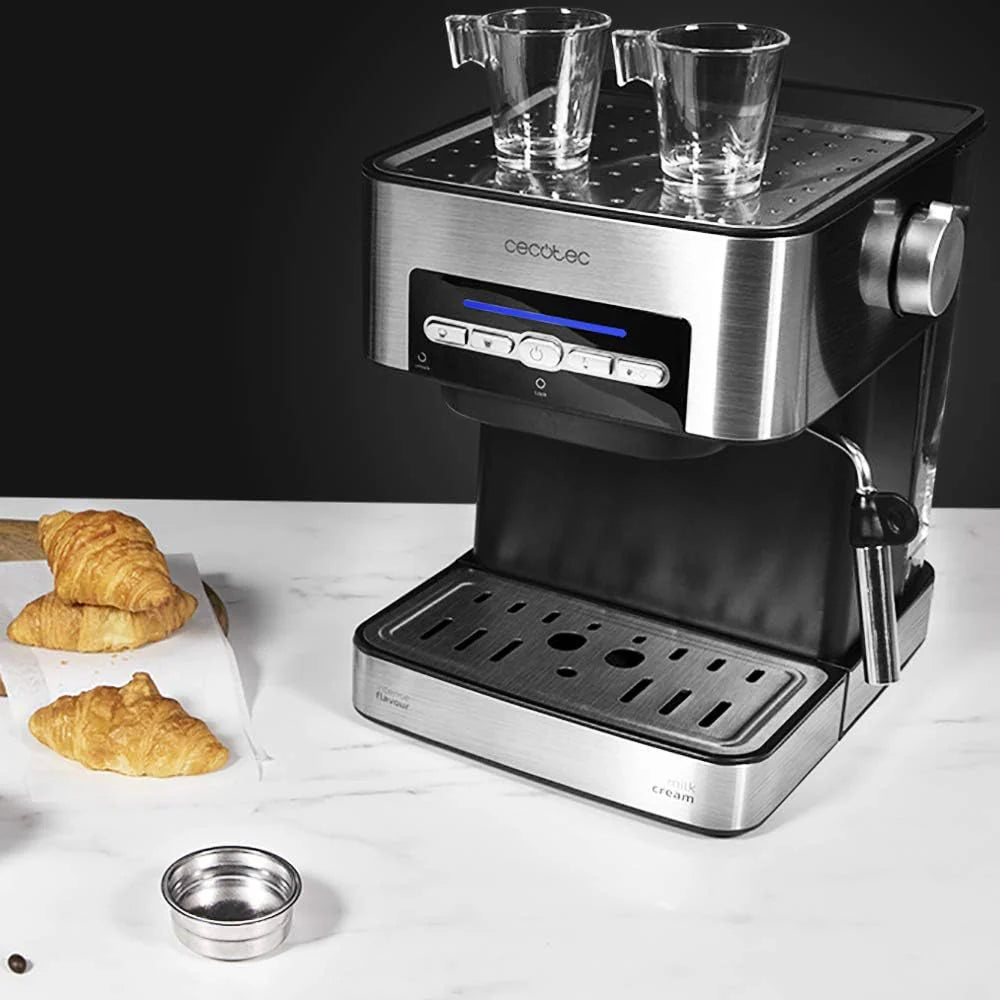 Cecotec Ekspres do kawy z podwójnym wyjściem Power Espresso 20 Barista Cream. 1550 W, 20 prętów, zbiornik na ziarna kawy 250g, młynek z 30 poziomami mielenia, termoblok, zbiornik na wodę 2.5 L