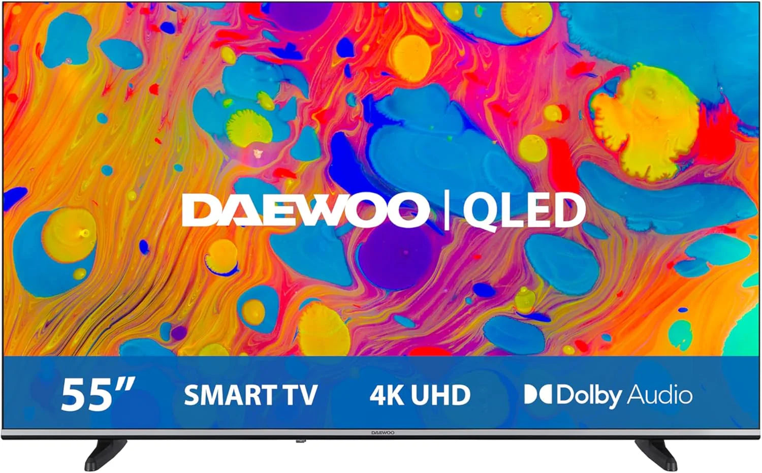 Daewoo 55DM55QV QLED Smart TV 55 cali 4K Ultra HD HDR, telewizor z Dolby Vision i Dolby Atmos, kompatybilny z Alexa, bezramowa konstrukcja, podstawa boczna