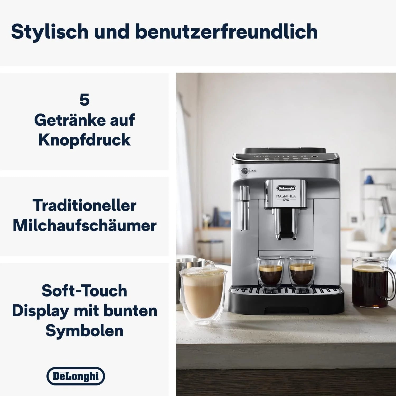 De'Longhi Magnifica Evo Ecam Ekspres do Kawy, Srebrny, 1450 WW 230 VV