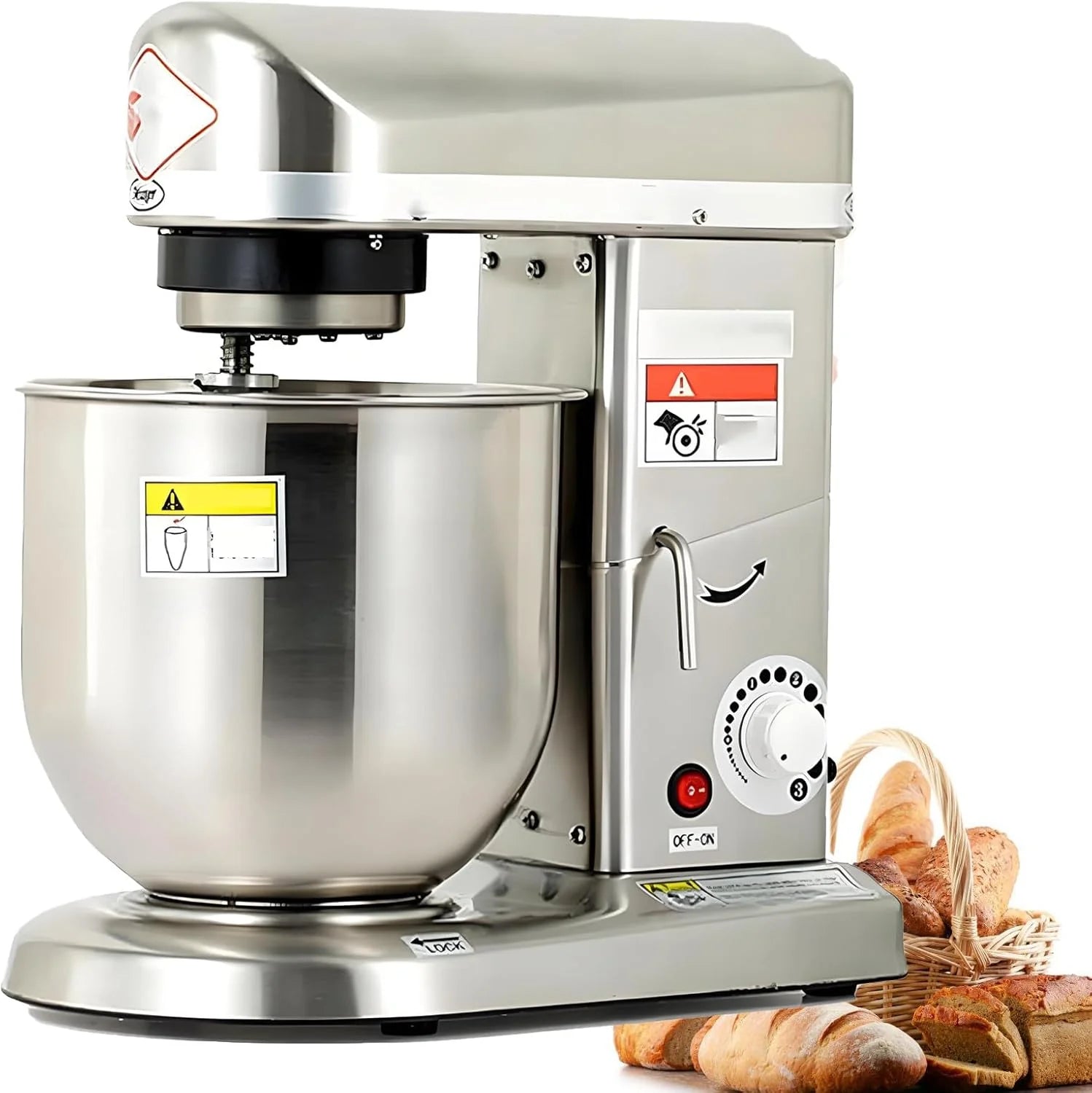 Mikser kuchenny stojący, 3-biegowy, z odchylaną głowicą i misą ze stali nierdzewnej, blender do ciasta na pizzę, elektryczny mikser do ciasta z mieszadłem 5L-220vSilver