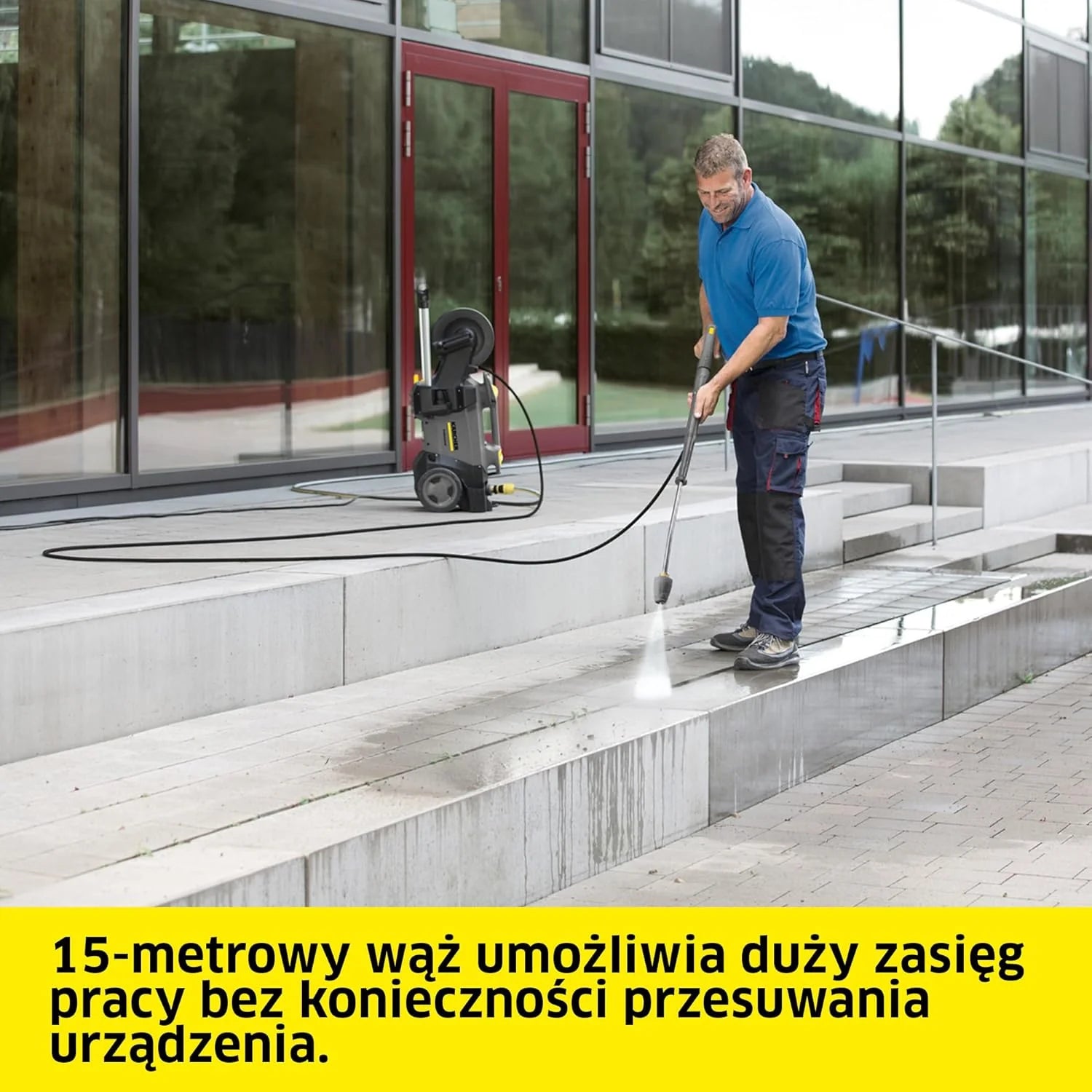 Kärcher urządzenie wysokociśnieniowe HD 5/17 C Plus, ciśnienie robocze: 170 bar, wydajność: 480 l/h, waga: 26 kg, wąż: 15 m, pistolet wysokociśnieniowy, lanca spryskująca, dysza rotacyjna. Zimna woda