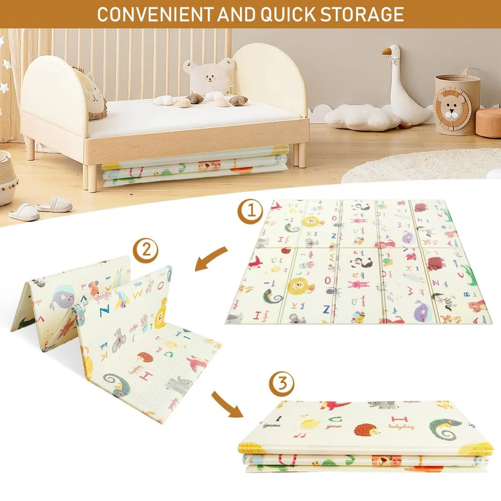 Foldable Baby Play Mat with Reversible Prints and Waterproof Surface