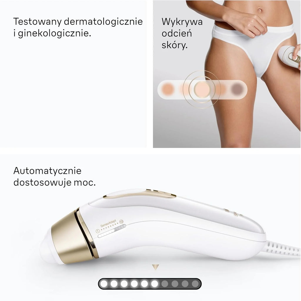 Braun IPL Smart Silk·expert Pro 5, Laserowe Usuwanie Owłosienia w Domu, Trwała Depilacja, Z Saszetką, 2 Nasadkami, PL5210