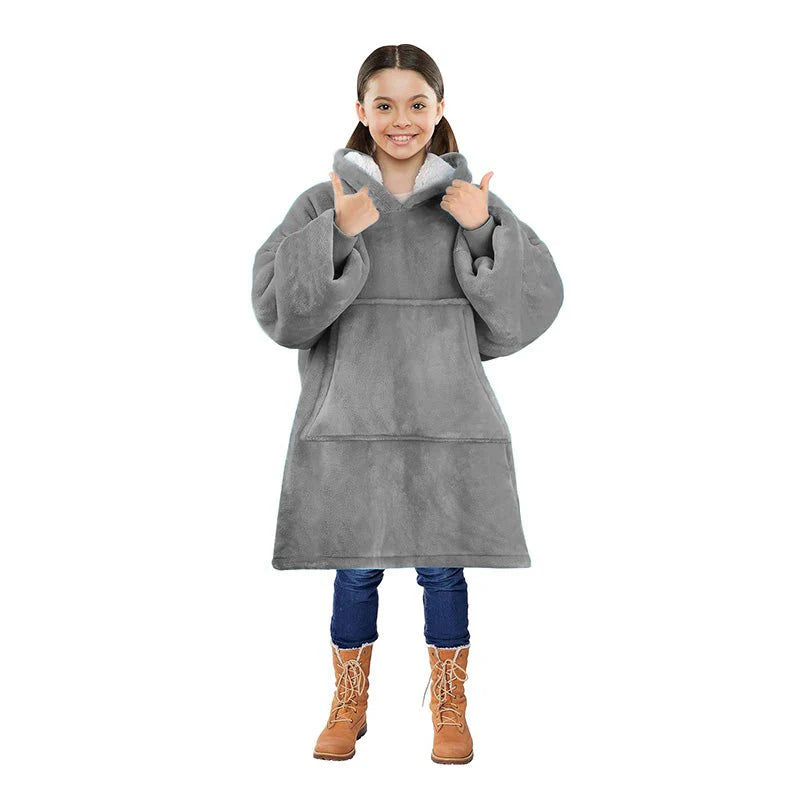 Oversized Kids Hoodie Blanket with Front Pocket, Soft Polyester
