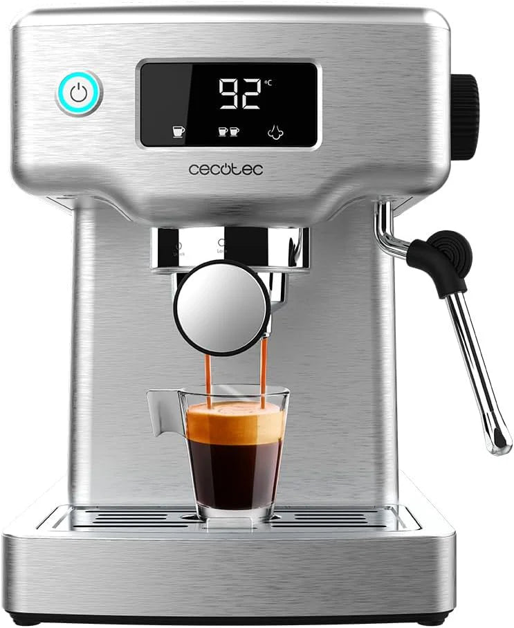 Cecotec Ekspres do kawy z podwójnym wyjściem Power Espresso 20 Barista Cream. 1550 W, 20 prętów, zbiornik na ziarna kawy 250g, młynek z 30 poziomami mielenia, termoblok, zbiornik na wodę 2.5 L