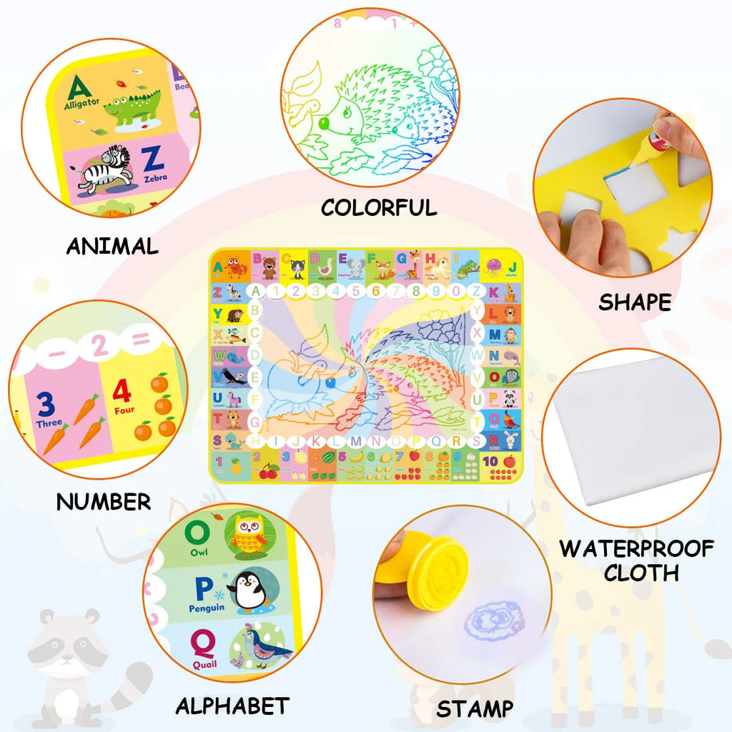 Magic Water Drawing Mat 32.7x20.5in. with 20 Accessories, Stamps, Pens
