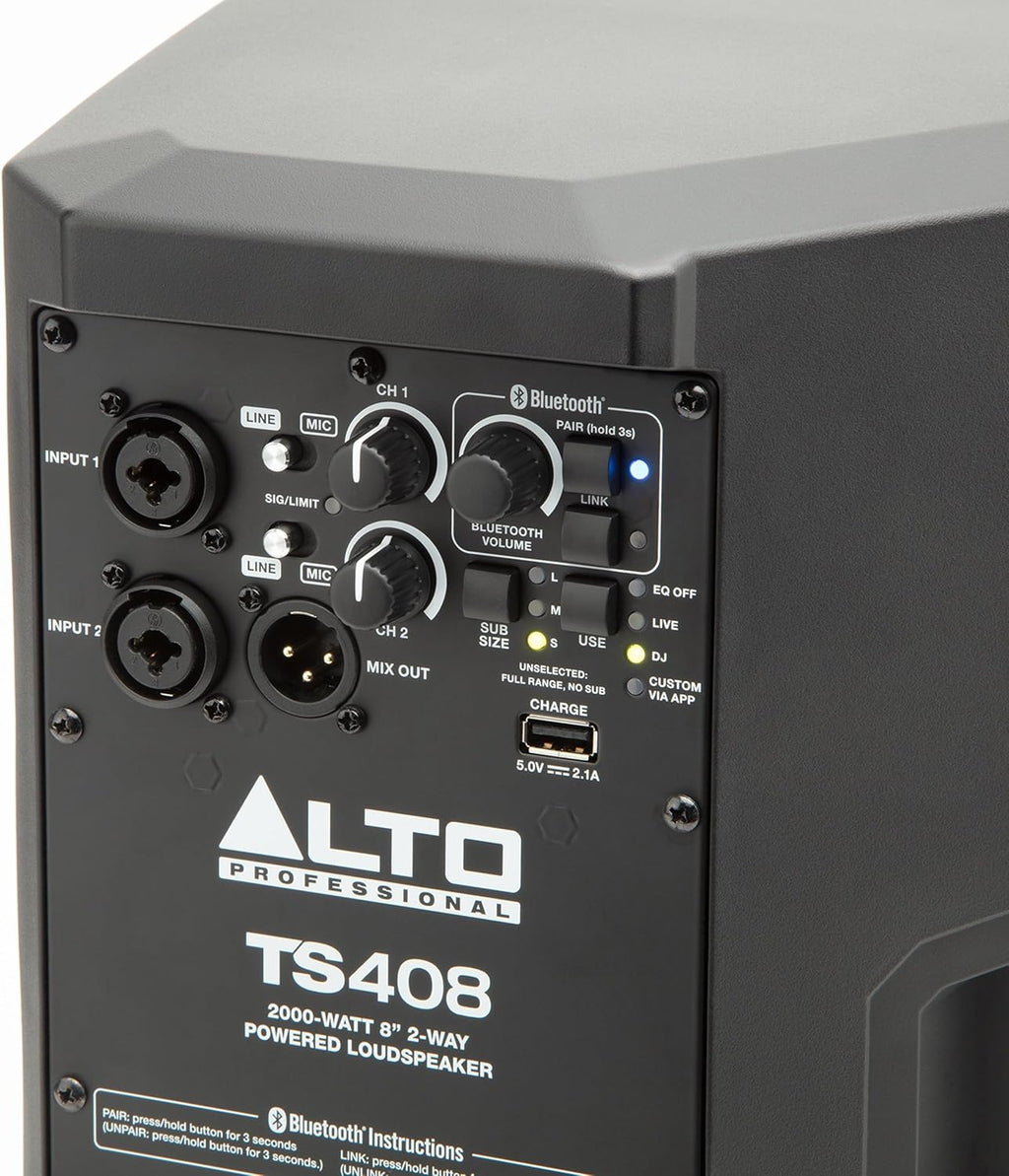 ALTO TS410 Aktywny Głośnik PA 2000W 10 z 3-Kanałowym Mikserem, Bluetooth, Bezprzewodowym Podłączaniem Głośników, DSP i Aplikacją