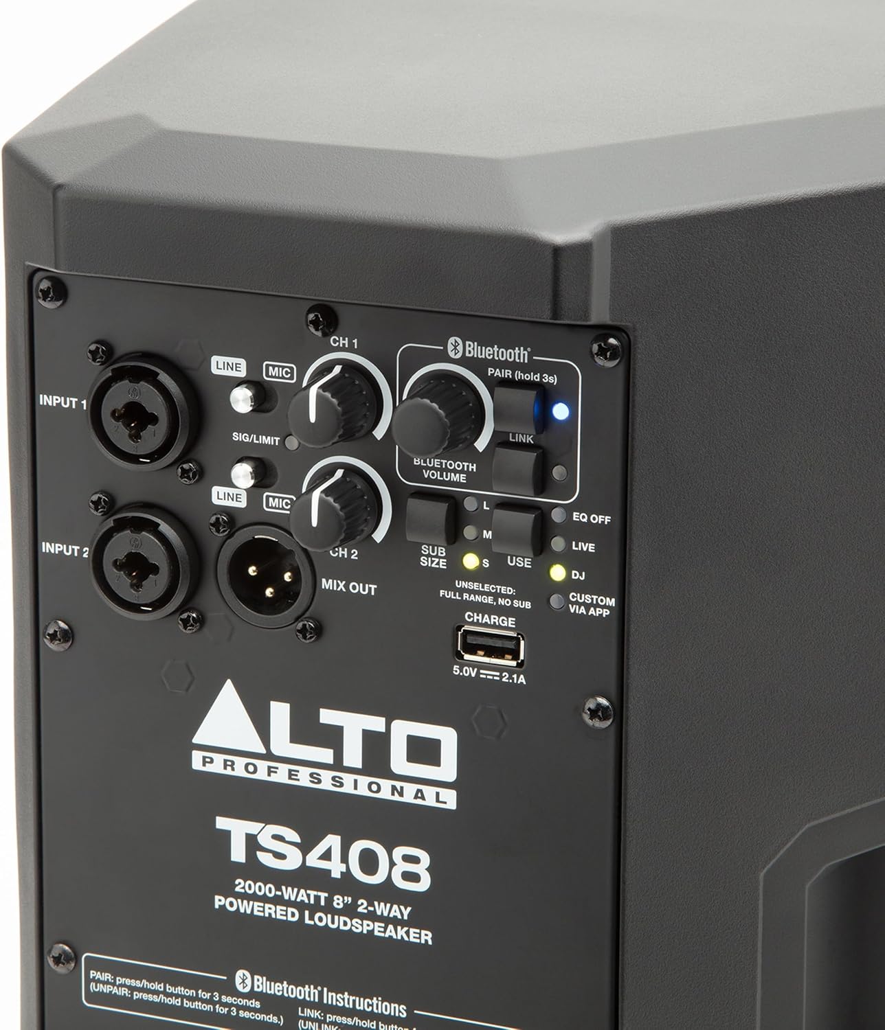 ALTO TS410 Aktywny Głośnik PA 2000W 10 z 3-Kanałowym Mikserem, Bluetooth, Bezprzewodowym Podłączaniem Głośników, DSP i Aplikacją