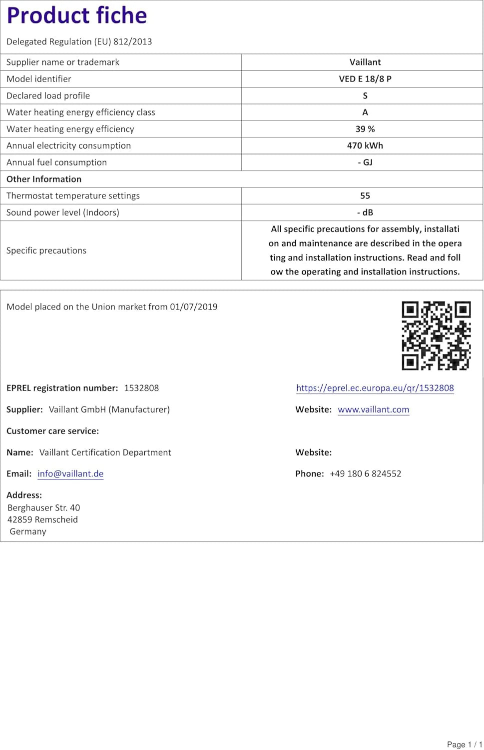 Vaillant Elektroniczny podgrzewacz wody, VED plus 18/8, odporny na ciśnienie, 18 kW, 400 V, dokładna temperatura wypływu, bezstopniowa regulacja, wyświetlacz graficzny, 0010023766, [klasa energetyczna