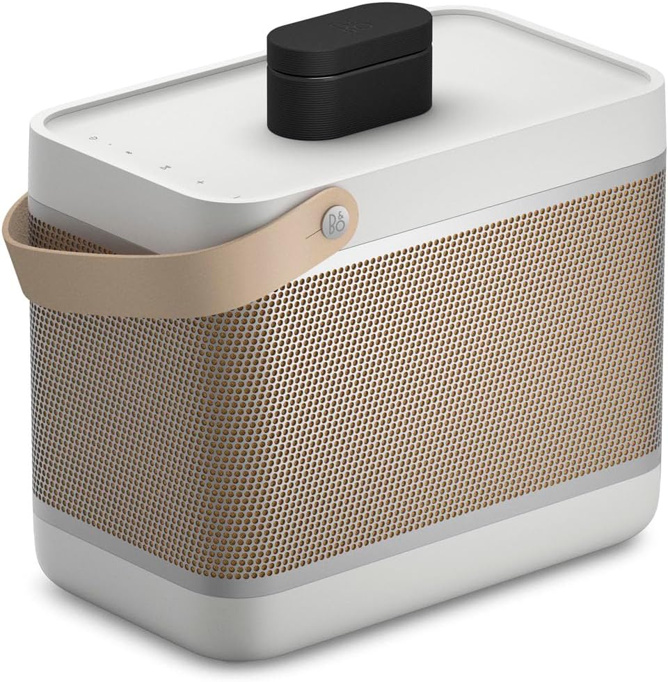 Bang & Olufsen Beolit 20 Przenośny głośnik z bluetooth, z ładowaniem bezprzewodowym, głośny dźwięk 360 stopni, głośnik do domu i na zewnątrz, ładowarka Qi do telefonu - Grey Mist