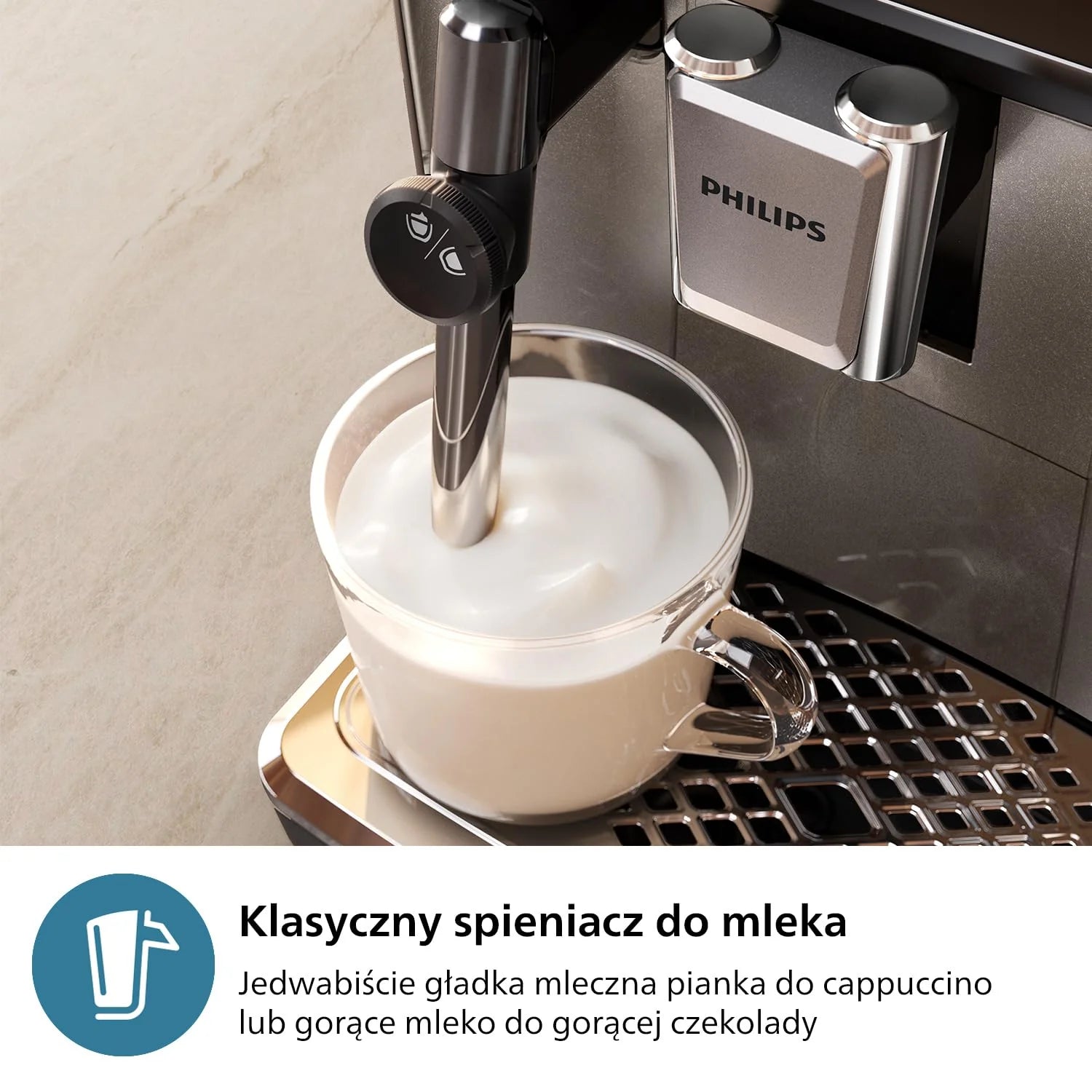 Philips Ekspres do kawy z serii 3300 w pełni zautomatyzowany - 6 napojów, Nowoczesny, Kolorowy ekran dotykowy, LatteGo, SilentBrew, Młynek w 100% ceramiczny, Filtr AquaClean, Czarny chrom (EP3347/90)