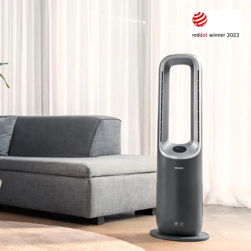 Philips Air Performer 3w1 - wentylator, oczyszczacz powietrza i grzejnik, Filtr NanoProtect HEPA, Usuwa alergeny, wirusy, bakterie, zapachy i 99,97% pyłków z powietrza, Cichy, Kolor Szary (AMF870/15)
