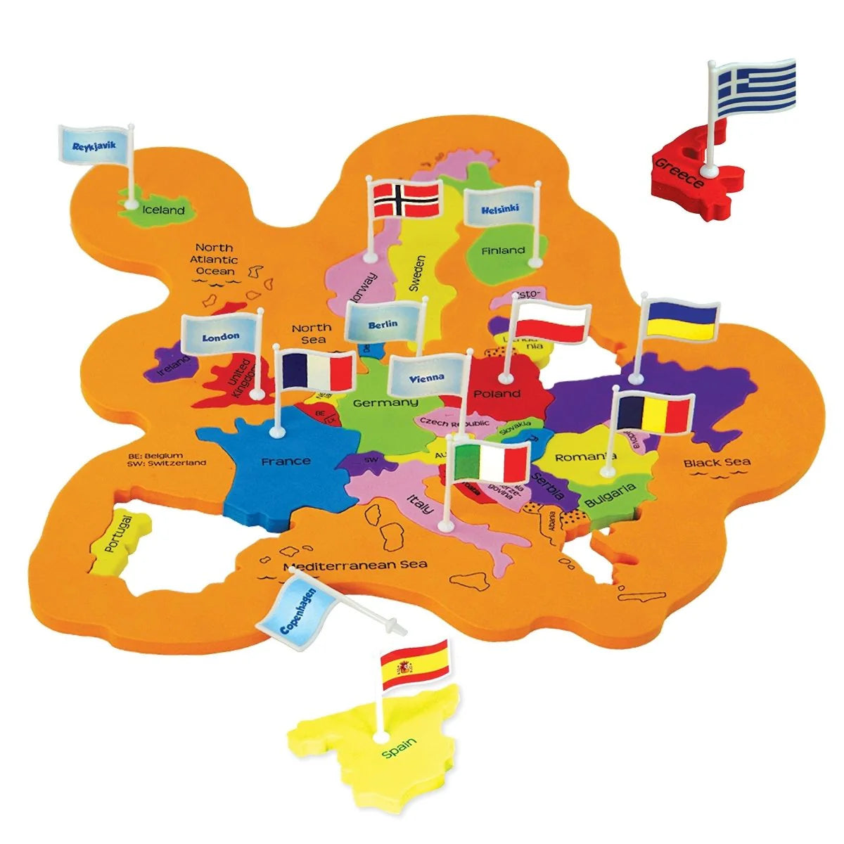 World Map Puzzle for Kids 75 Pieces, Flags, Capitals & Frames