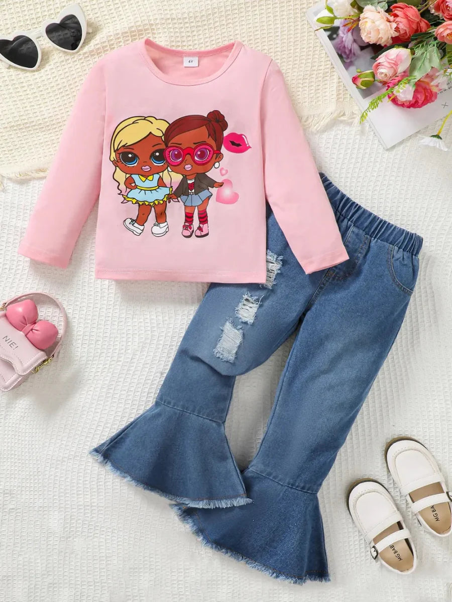 Two-Piece Kids Outfit Distressed Raw Hem Set – 4Y to 7Y