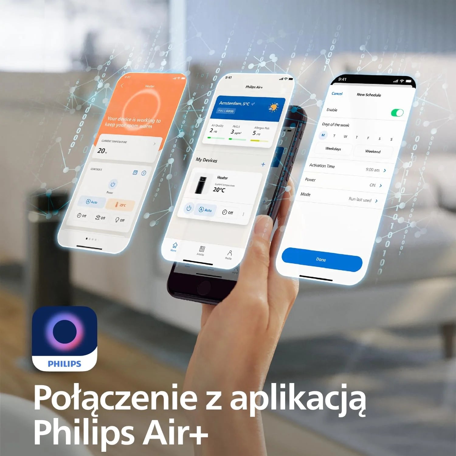 Philips Air Performer 3w1 - wentylator, oczyszczacz powietrza i grzejnik, Filtr NanoProtect HEPA, Usuwa alergeny, wirusy, bakterie, zapachy i 99,97% pyłków z powietrza, Cichy, Kolor Szary (AMF870/15)