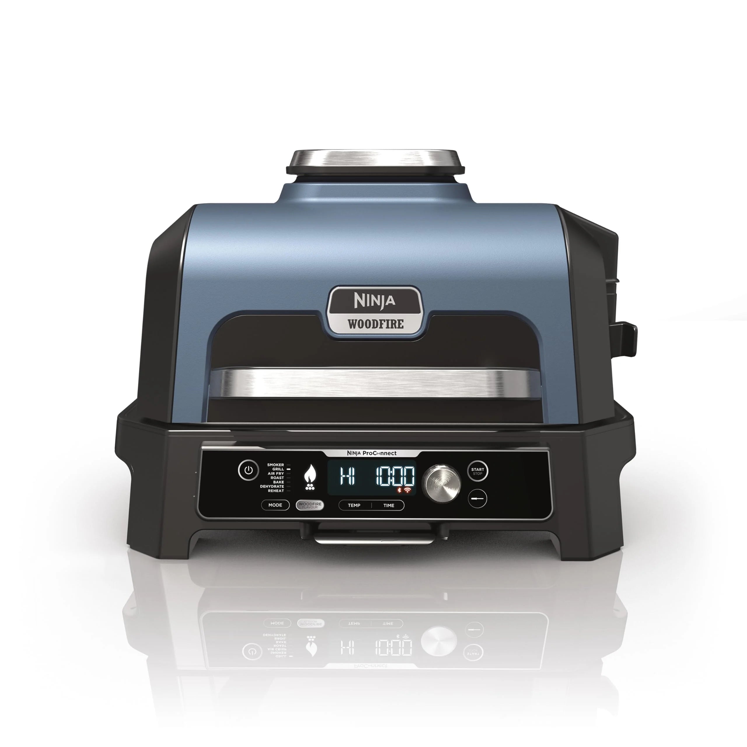 Ninja Woodfire Grill elektryczny, wędzarnia i frytkownica beztłuszczowa, 7 w 1, zewnętrzny, wędzenie, opiekanie, ciasta, odporny na pogodę, nieprzywierający, przenośny, szary/czarny OG701EU