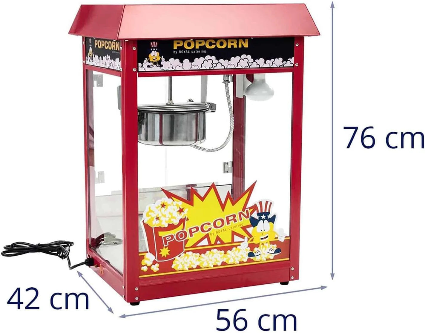 Royal Catering Maszyna do popcornu retro RCPS-14 profesjonalna maszyna do popcornu, 1495 W, z cyklem roboczym, moc robocza 120 s, 5 kg/h, pow?oka garnkowa teflonowa