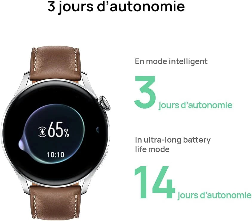 HUAWEI WATCH 3 Connected Watch 4G, Ekran dotykowy AMOLED, Ciągłe śledzenie zdrowia, Połączenia eSIM, GPS, 14 dni autonomii, współpracuje z iOS i Androidem, czarna bransoletka