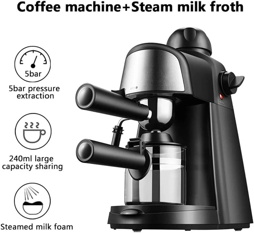Espresso Machine 5 Bar Pressure Coffee Maker Small Semi-Automatic Steam Espresso Machine 64-hole Extraction System 4-speed Adjustment 240ml Large Capacity (Color : A) (B)