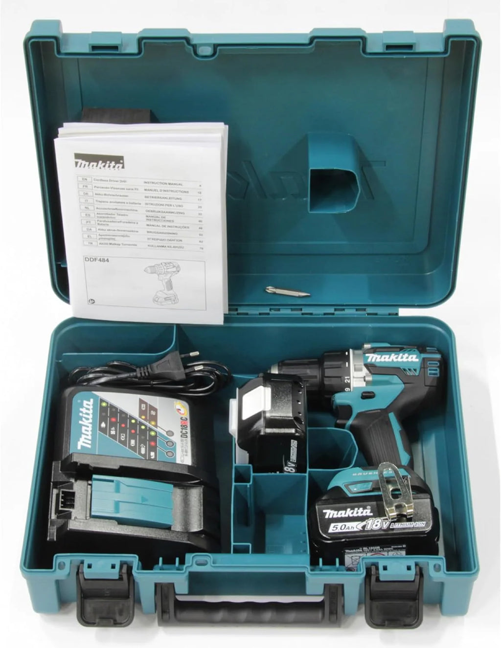Makita DDF484RTE wiertarko-wkrętarka akumulatorowa 18 V/5,0 Ah, 2 akumulatory + ładowarka w walizce