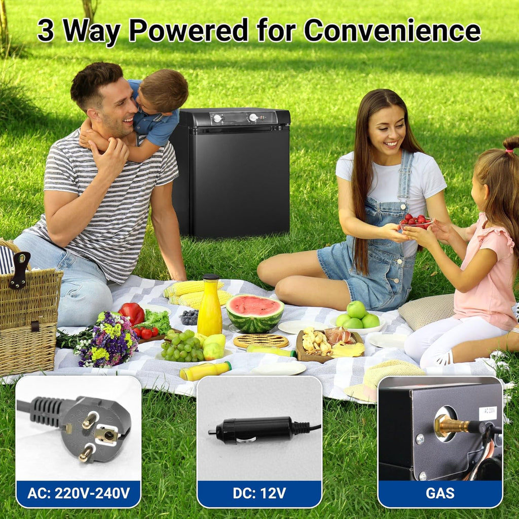 SMETA Lodówka gazowa, 12 V/220 V, 40 l, cicha lodówka, na kemping, podróże, do domku, garażu, kampera, zasilanie propanem, 30 mbar, czarna