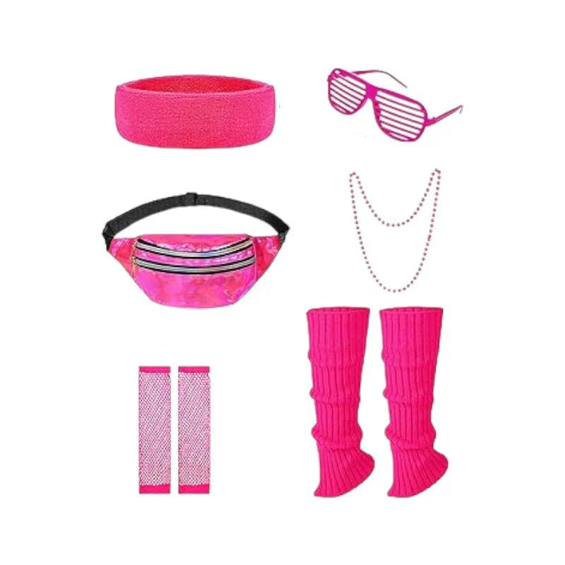 80s Girls Costume Set with Tutu, Gloves, Glasses, Necklace & More