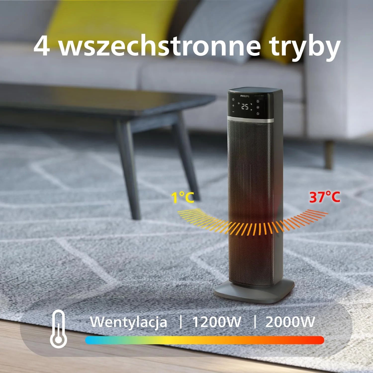 Philips Air Performer 3w1 - wentylator, oczyszczacz powietrza i grzejnik, Filtr NanoProtect HEPA, Usuwa alergeny, wirusy, bakterie, zapachy i 99,97% pyłków z powietrza, Cichy, Kolor Szary (AMF870/15)