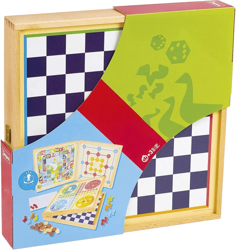 Wooden Board Game Set - 6 Classic Games & 50 Rules