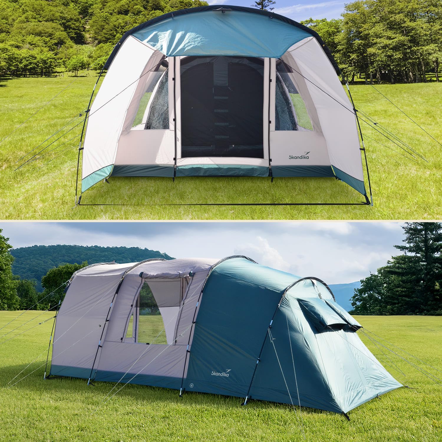 Skandika Namiot tunelowy Hafslo Sleeper Protect, 4/5 osób, wodoszczelny, wszyta podłoga namiotu, 5000 mm słupa wody, przedsionek i ciemna kabina do spania, namiot rodzinny